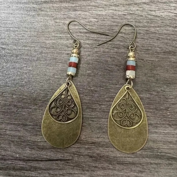 Beaded Bohemian Copper Earrings - Picture 3 of 4